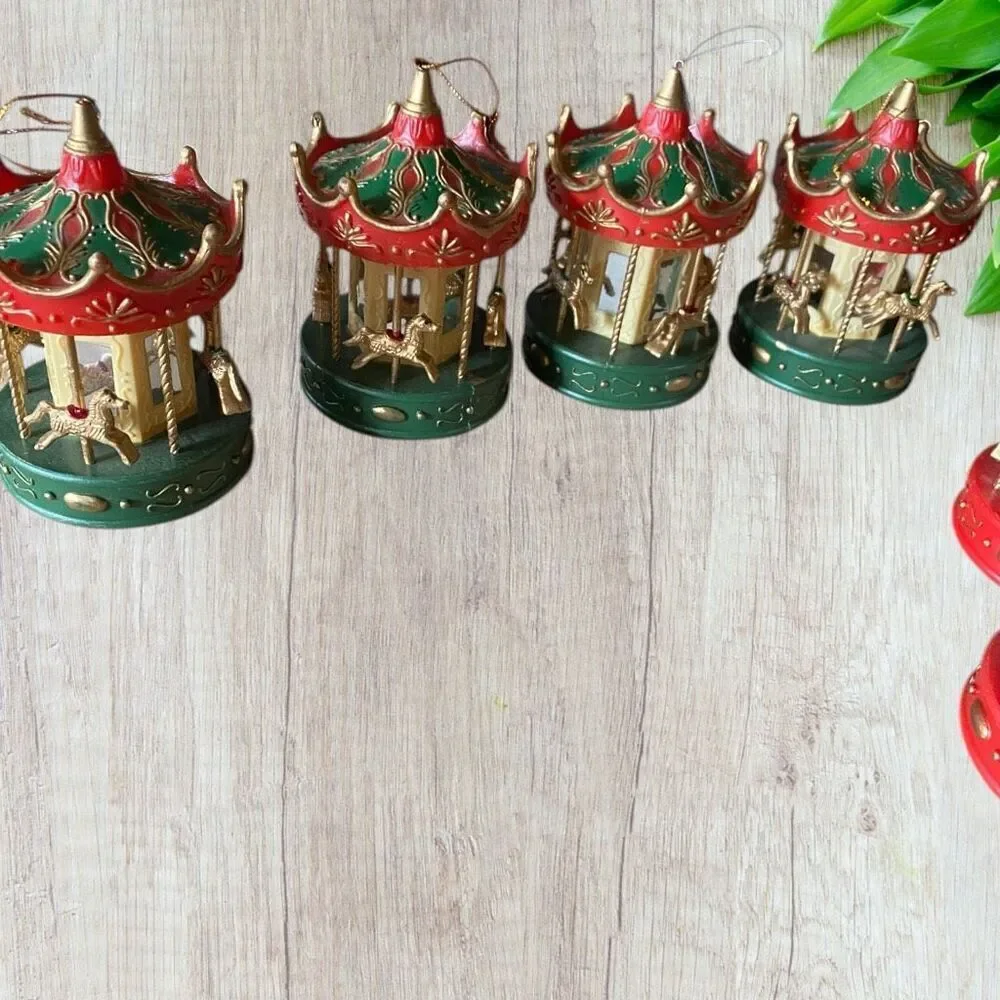 VTG 1990s Plastic Carousel Christmas Ornaments Set of 6 plus